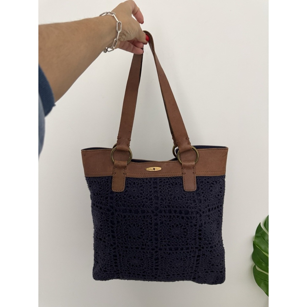 Lucky Brand Launches Large Crochet Knit Shoulder Bag Leather Strap Purse
